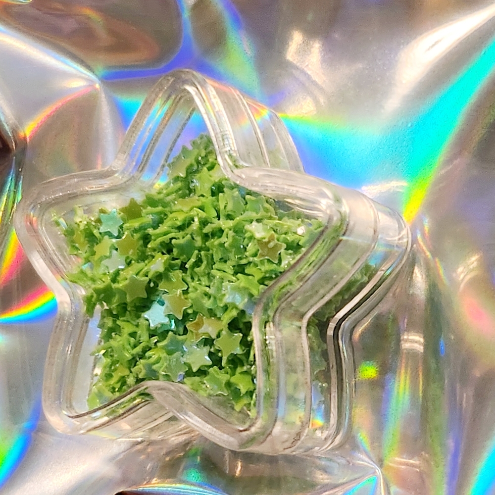 NWT Nail Art Designs Tiny Dainty Bright Green Holographic Confetti Stars! - Picture 3 of 8